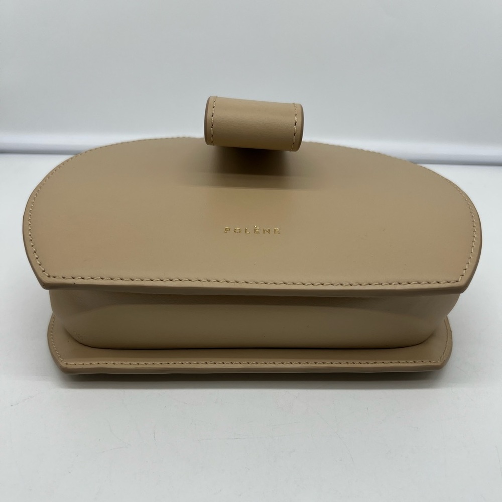 NEW POLÈNE Numero Six Sand Beige Leather Gold Hardware Round Clutch Wristlet - Picture 11 of 17